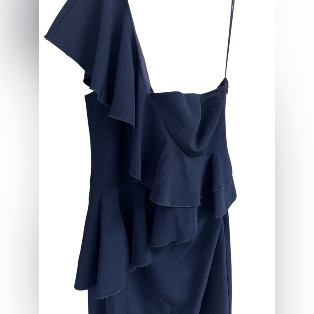 TRINA TURK Indigo Navy Blue One-Shoulder Waterfall Ruffle 12 Gown Special Event - Picture 4 of 13